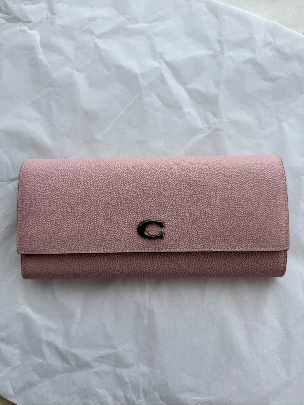 Coach Evie Wallet envelope long clutch Pink Textured Leather coin accordion snap